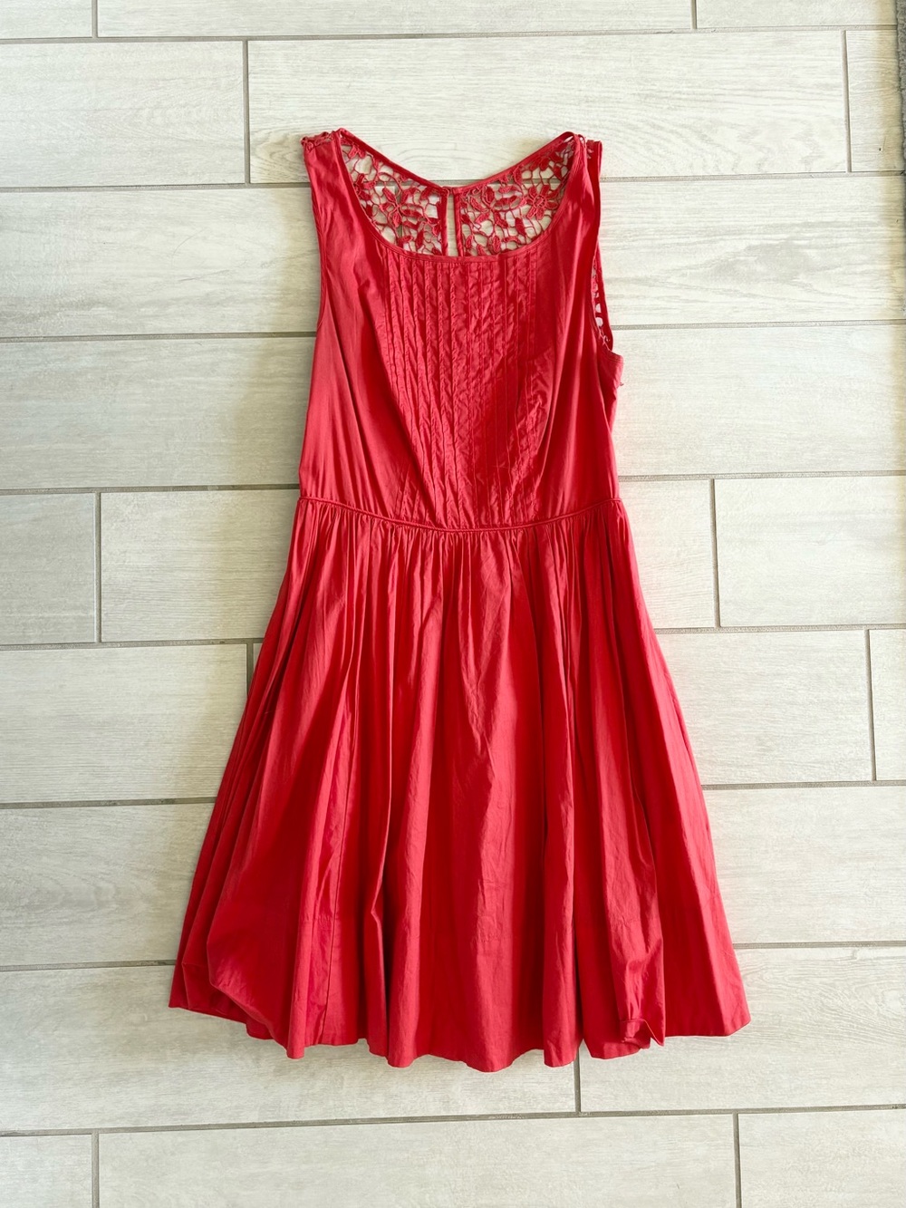 Anthropologie Moulinette Soeurs Red Sleeveless Lace-Back Fit-and-Flare Dress